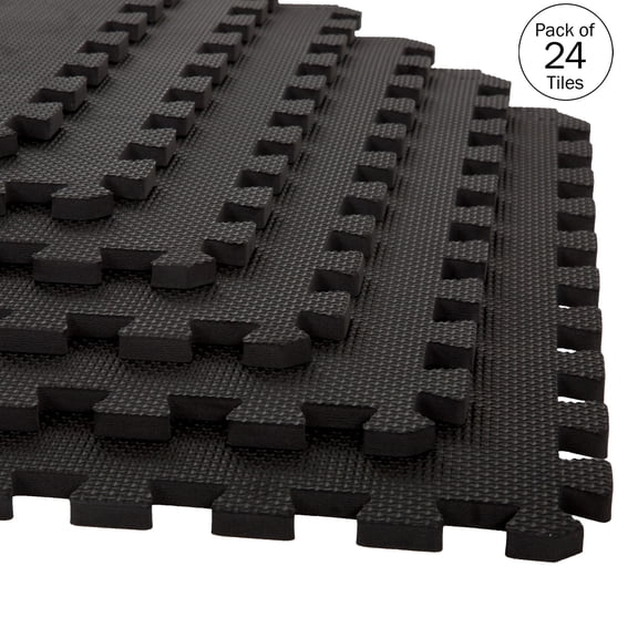 Foam Flooring Tiles – 24-Pack Interlocking EVA Foam Pieces – Non-Toxic Floor Padding for Playroom, Gym, or Basement by Stalwart (Black)