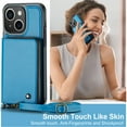 thumbnail image 5 of Dteck Crossbody Wallet Case for iPhone 15, RFID Blocking PU Leather Zipper Handbag Purse Flip Cover, Kickstand Folio Case with Card Slots Holder Wrist Strap Lanyard,Blue, 5 of 9