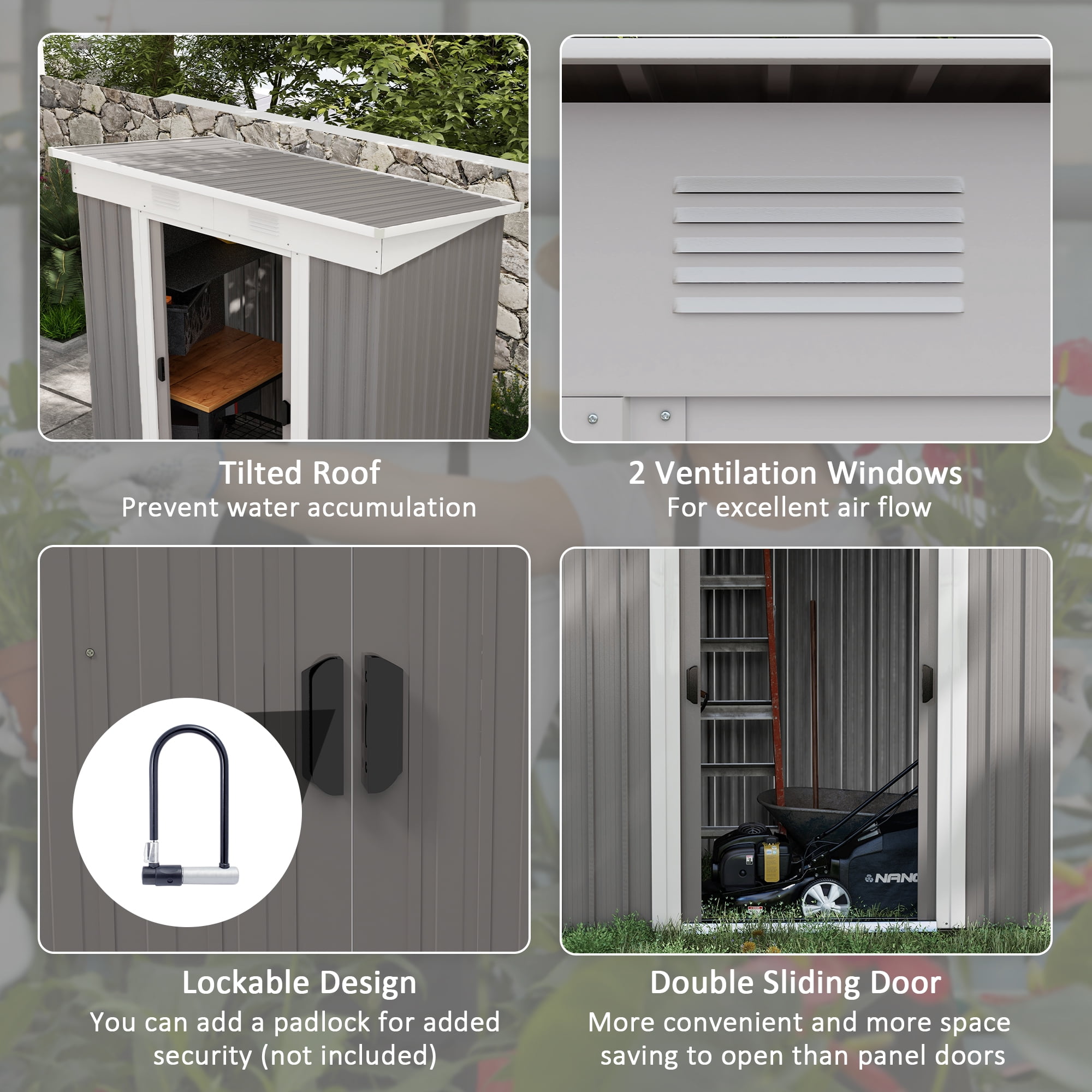 Outsunny Weather Resistant Steel Metal Outdoor Garden Storage Shed with Vents 6 x 4, Gray