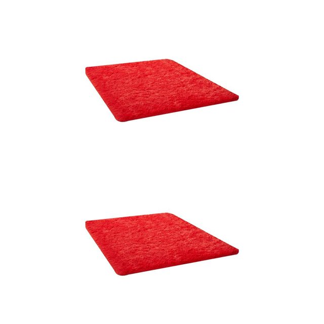Injueey Alfombra de dormitorio para sala de estar, alfombra antideslizante, alfombra de pelo largo para Yoga, alfombra para mesita de noche, Rojo 40*60cm 2piezas
