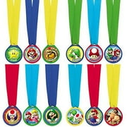 Super Mario Brothers Birthday Party Assorted Colors Mini Award Medal Favours, Plastic, 1", Pack of 12