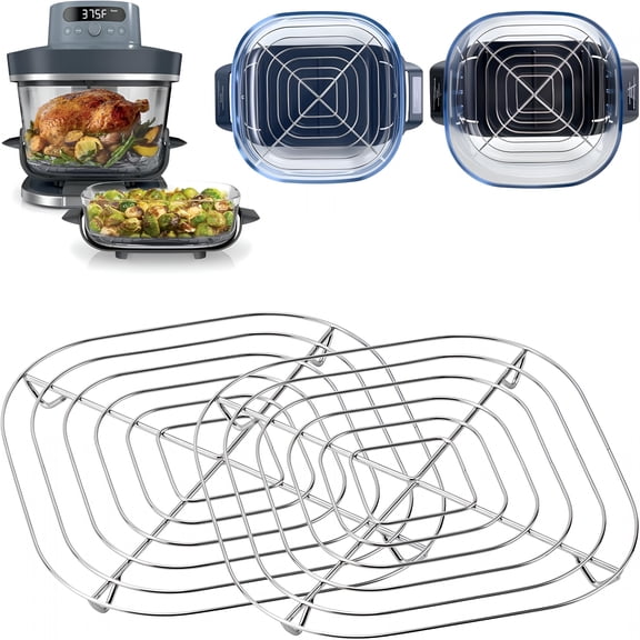 HIBIBUD 2Pack Stainless Steel Rack Compatible with Air Fryer,Metal Rack Replacement for Glass Container,Dishwasher Safe,Heat Resistant
