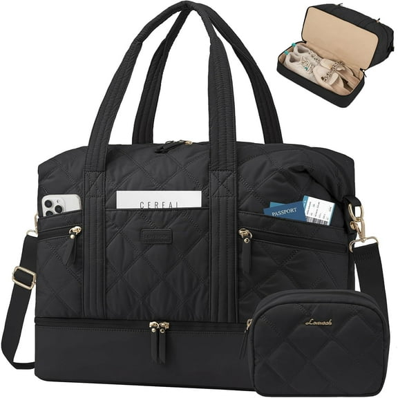 LOVEVOOK Travel Duffle Bag, Lightweight Weekender Bags for Women with Shoe Compartment, Puffer Gym Bag Personal Item Travel Bag, Quilted Overnight Bags and Hospital Bag for Labor and Delivery