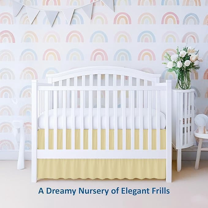 1 Piece 100% Egyptian Cotton 800 Thread Count Crib Ruffle Bed Skirts for Baby Girls (28” x 52” x 14") Inch Crib Ruffle Bed Skirts - Ivory Solid