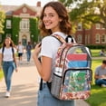 thumbnail image 3 of COEQINE Clear Backpack Heavy Duty for School Transparent PVC & Polyester Backpack 17 Inch Large Daypack Schoolbag Work Bag with Multiple Pockets for Women, Boho Flower Butterfly, 3 of 7