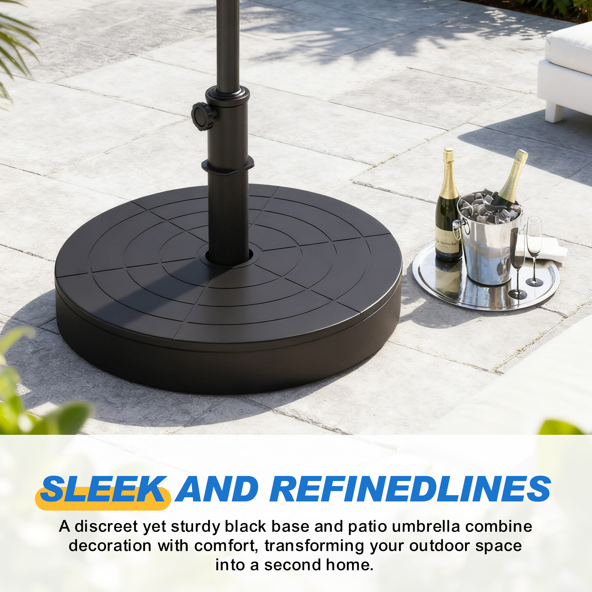 CozyHome Foldable Umbrella Base With 15-18.9in Outdoor Umbrella for Patio, Black