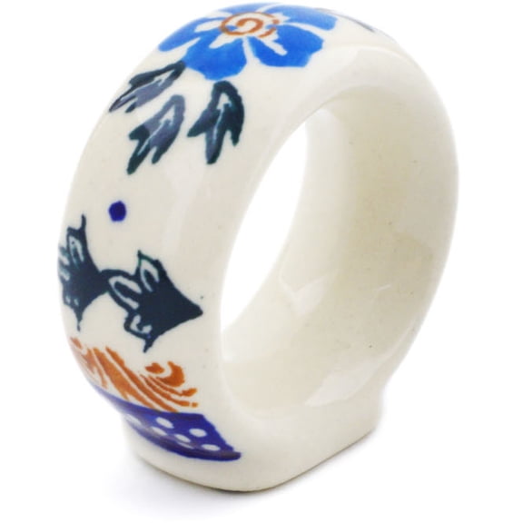 Polish Pottery 2-inch Napkin Ring (Blue Cornflower Theme) Hand Painted in Boleslawiec, Poland Certificate of Authenticity