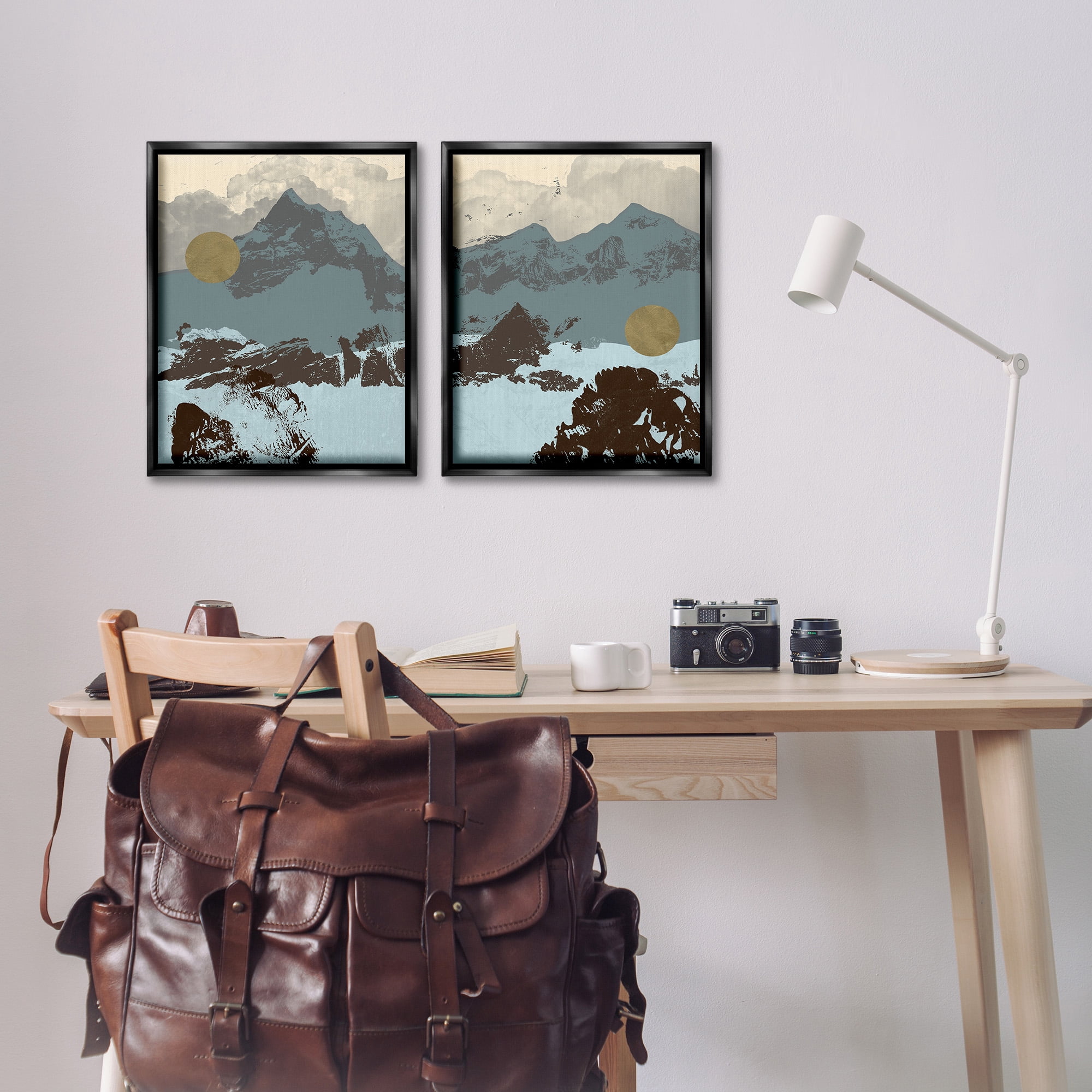 Stupell Industries Mountain Range over Abstract Landscape Painting Black Floater Framed Canvas Art Print Wall Art, 17 x 21, Set of 2