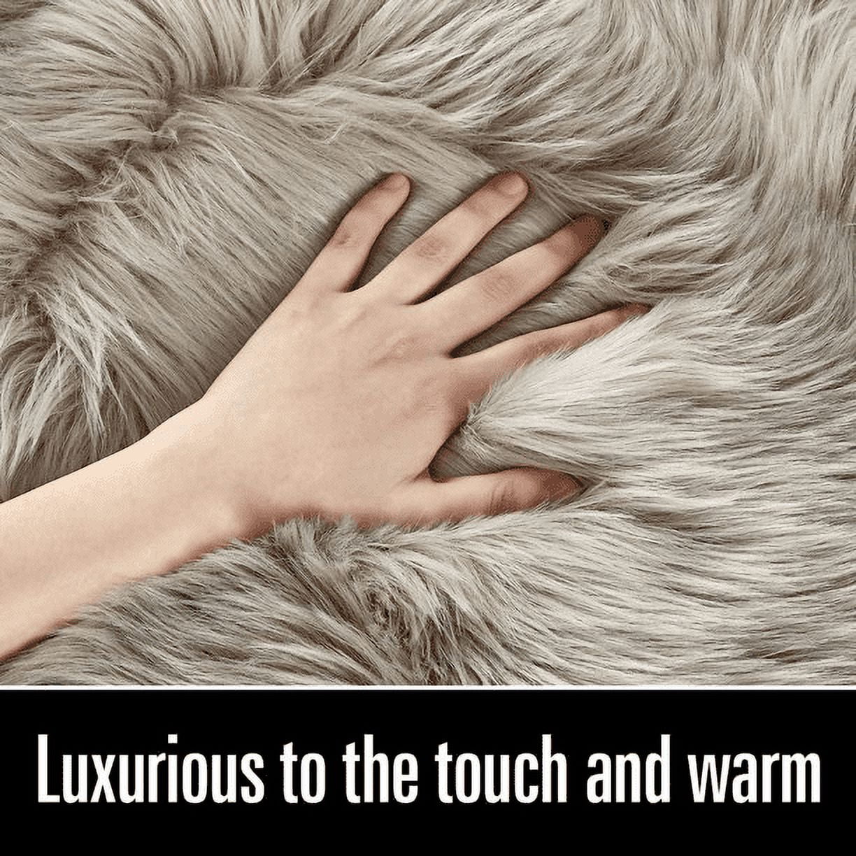 Lochas Soft Fluffy Rugs Faux Sheepskin Area Rug for Bedroom Living Room Bedside Carpet Nursery Washable Floor Mat,3'x5',Beige