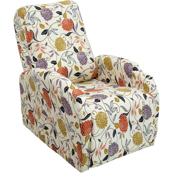 4-Piece Stretch Recliner Slipcovers for Small Chairs - Printed Fabric, Non-Slip, Pet Protective Storage Pocket