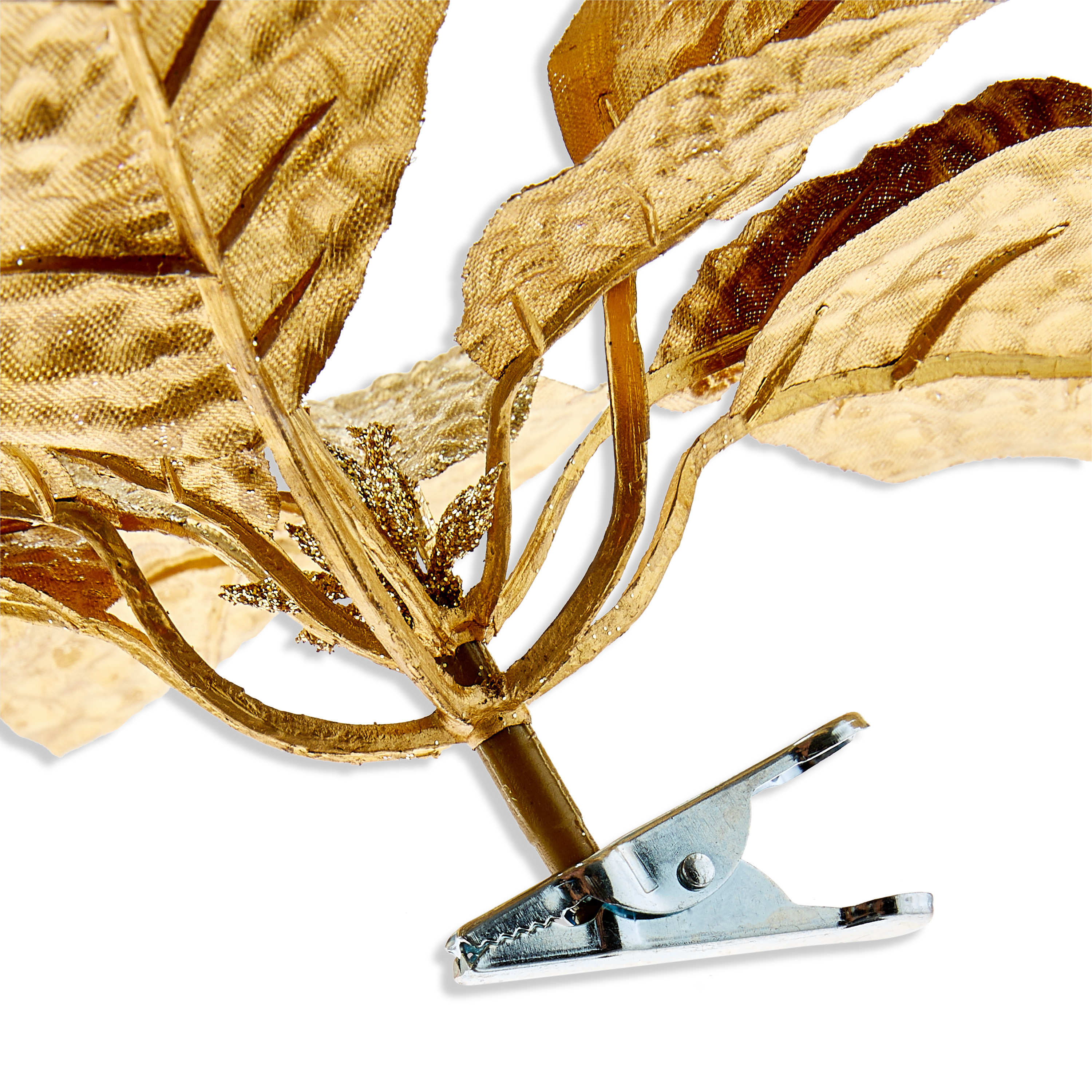 Gold Poinsettia Christmas Clip Ornament, Polyester, 11 in, 0.43 oz, by Holiday Time