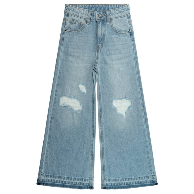 KIDSCOOL SPACE Girls Flare Jeans,Little Big Girl Ripped Wide Leg Summer Denim Pants