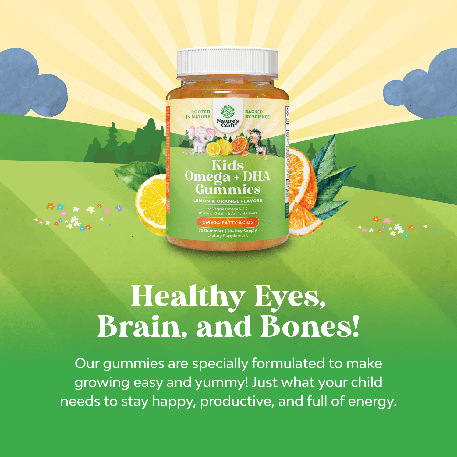 Vegetarian Omega 3 Gummies for Kids – Vision, Immunity & Focus Support