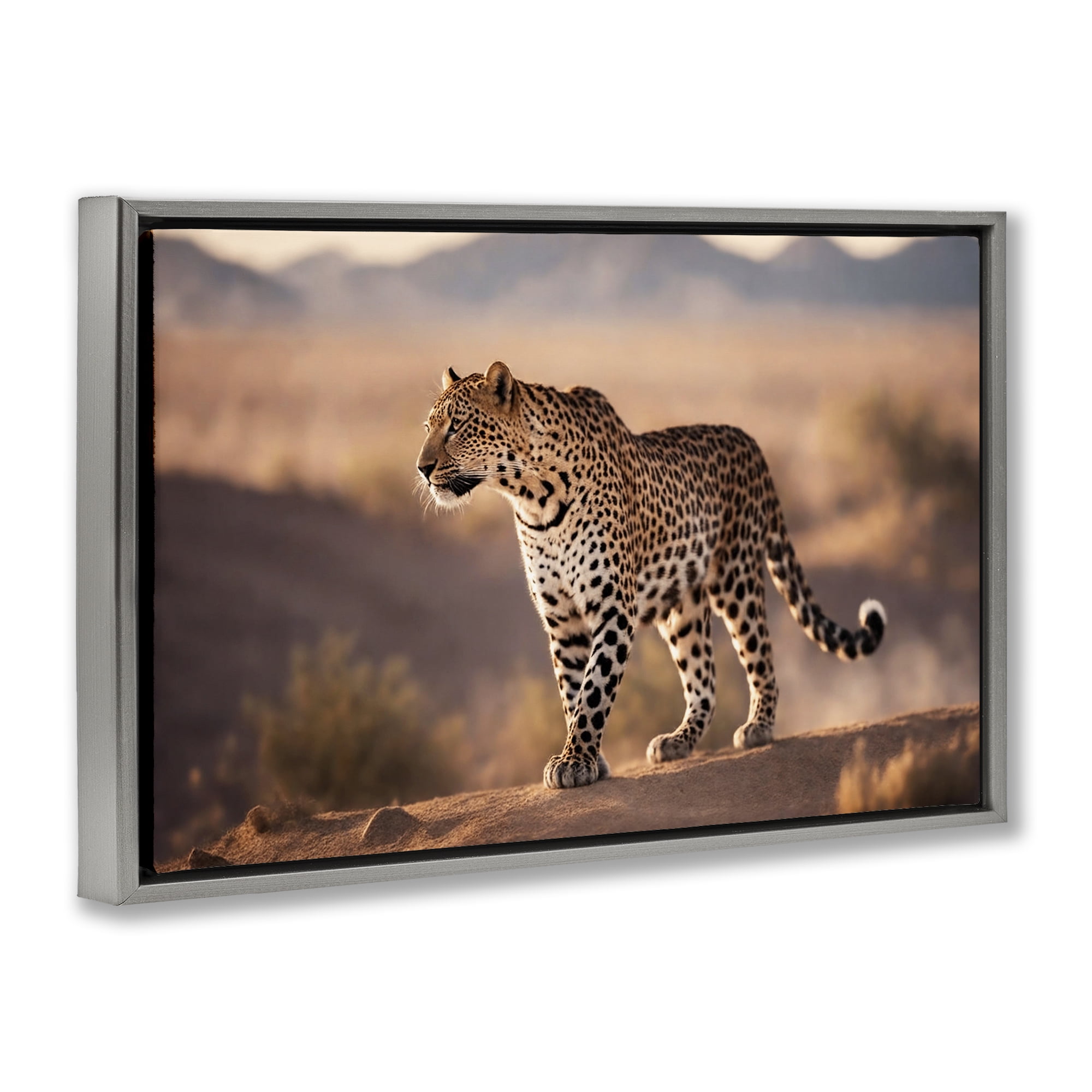 Stupell Industries Cheetah On Patrol Animals Photography Gray Floater Framed Canvas Art Print Wall Art, 25 x 17