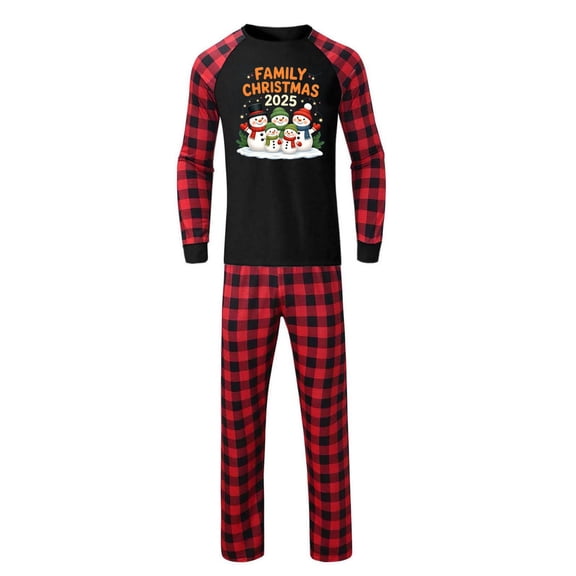 jobturf Family Christmas Pajamas Matching Sets Cute Snowman Long Sleeve Tops and Plaid Pants 2 Piece Outfits Fall Winter Fashion Sleepwear Size L