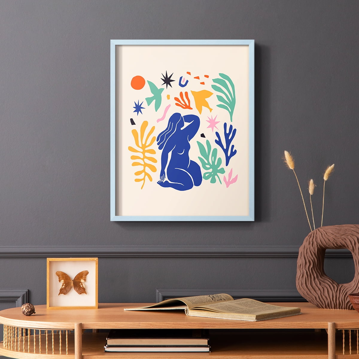 Matisse CDXLV in Blue Solid Wood Framed Print No Nail Hanging