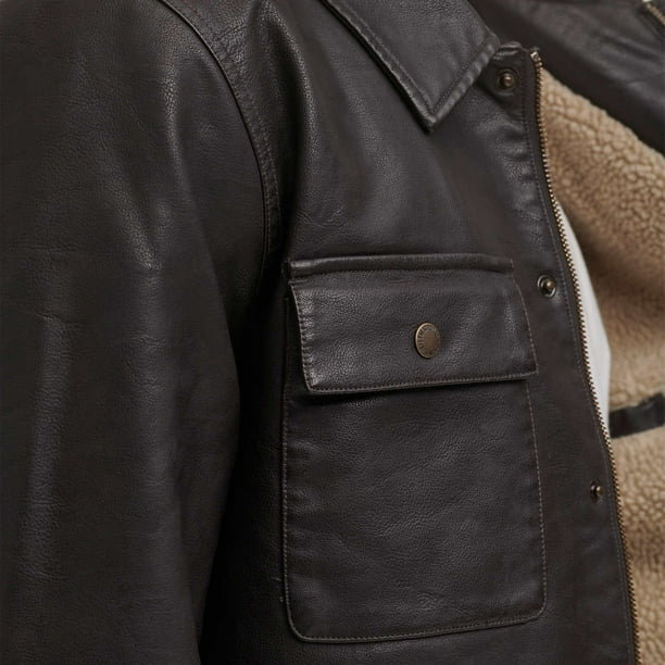 Levi's Men's Full Fleece Lining Faux Leather Jacket, Brown, Medium