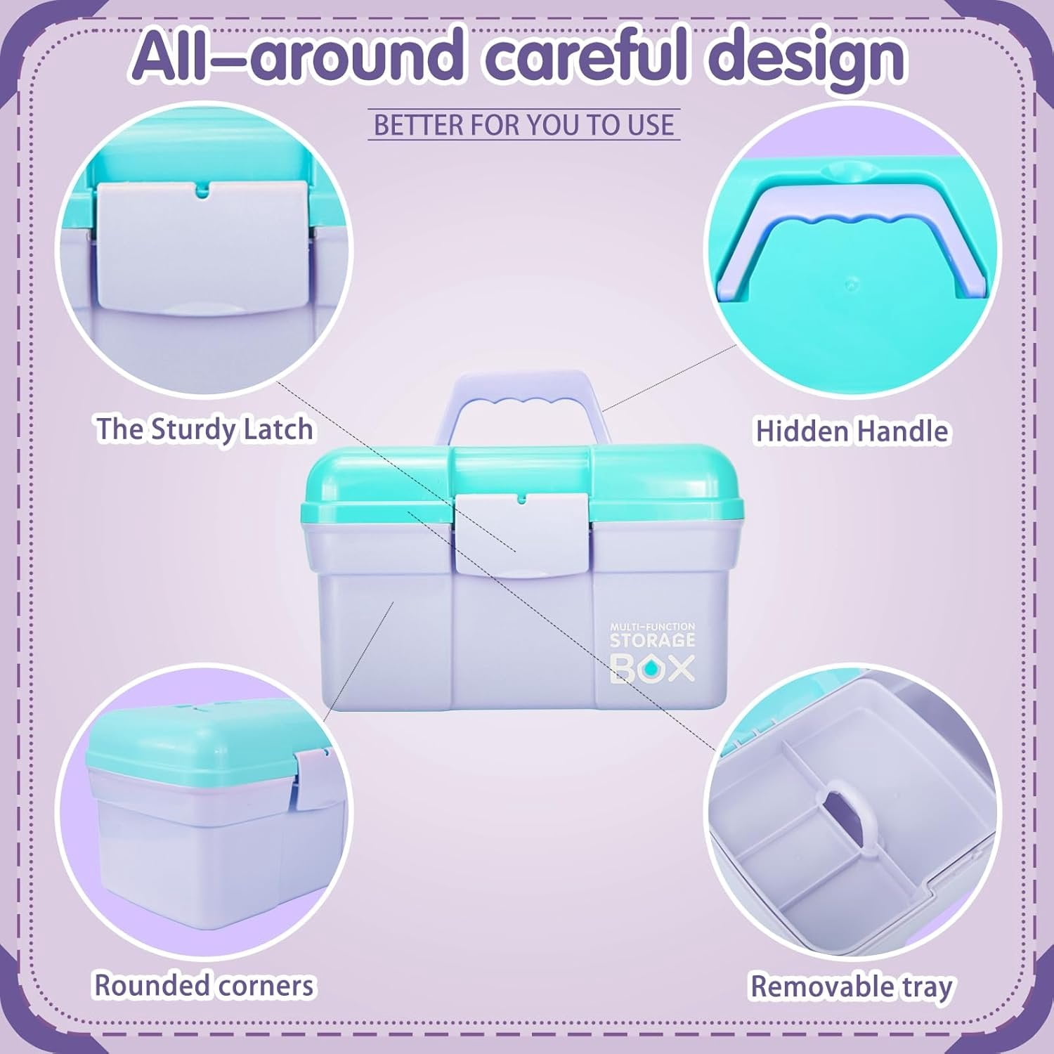 11in Mutipurpose Storage Box Organizer with Removable Tray, Portable Small Craft Organizer with Handle, Plastic Clear Tool Box Art Case for Makeup, Sewing, , Hair Accessories ( Blue)