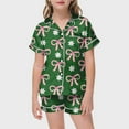 thumbnail image 2 of oqasdz Girls Summer Outfits 2 Piece Set Short Sleeve Top With Bow Print And Elastic Waist Shorts Casual Pajama Set For Toddler Kids/2-3 Years, 2 of 4