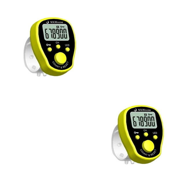 sweethay Contador de punta de dedo de de marcador de puntada mini con luz LED Pantalla digital electrónica LCD Temporización de conteo Amarillo 4.5*3.5*1.2 cm 2piezas