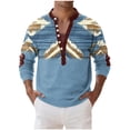 thumbnail image 2 of Xcmzpl Westerna Henley Shirts for Men Vintage Aztec Cow Print Pullover Tops Long Sleeve Button up V Neck T Shirts Ethnic Graphic Tees, 2 of 6