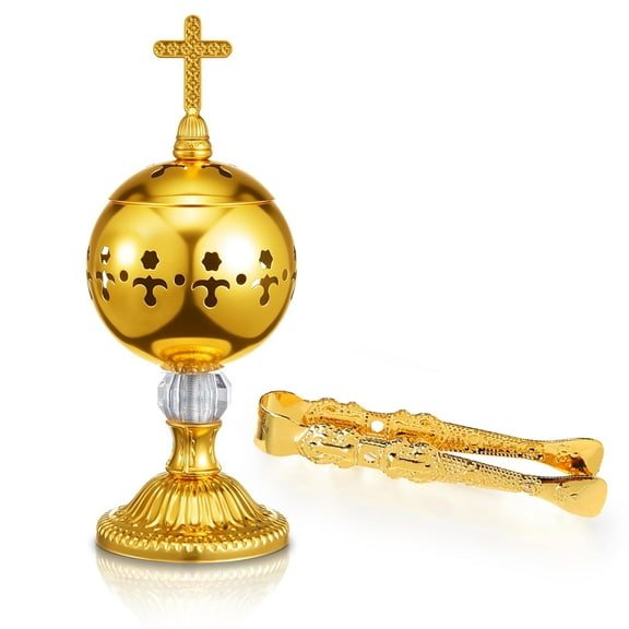 Traditional Incense Burner – Gold Charcoal Censer with Clip – Aromatherapy Resin Holder for Church, Meditation, Yoga, and Home