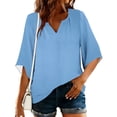 thumbnail image 6 of Craaazy Women's Relaxed Fit V Neck Blouse, Solid Color 3/4 Sleeve Tops, Comfy Casual Shirt for Spring & Summer Gifts, 6 of 8