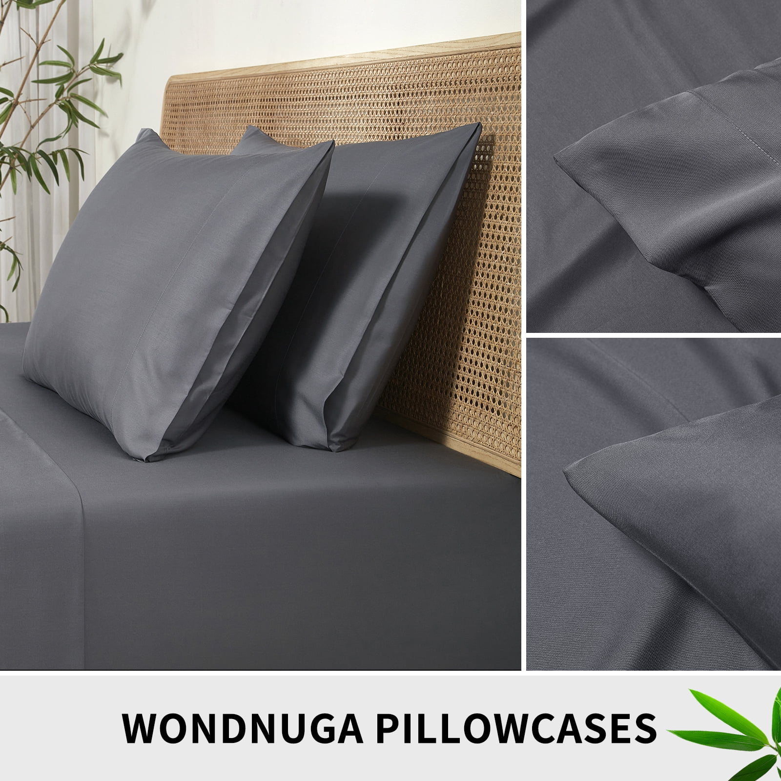 King Sheets Set Rayon Derived from Bamboo, 4-Piece Luxury Bedding Sheet & Pillowcase Sets, Cooling Sheets, Silky Soft and Breathable, 18"-24" Deep Pocket (Dark Grey)