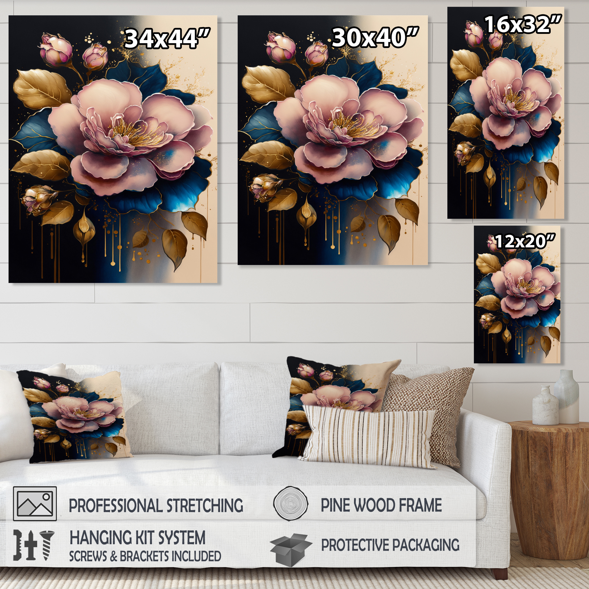 Designart Deep Pink Camellia Floral Design I Canvas Wall Art