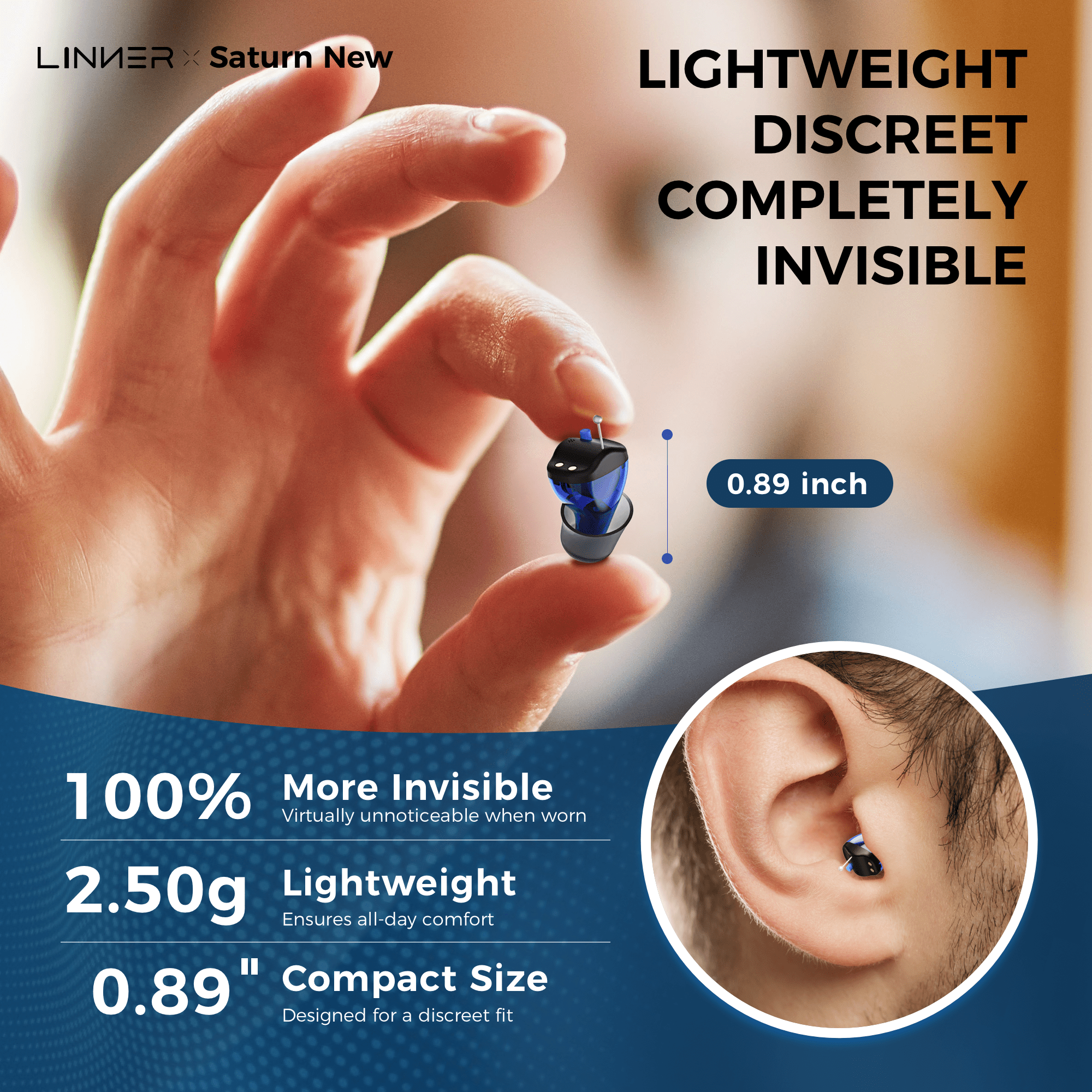 LINNER CIC Hearing Aids for Seniors, Rechargeable In-Ear Hearing Aids for Ears, OTC Hearing Aids, Black