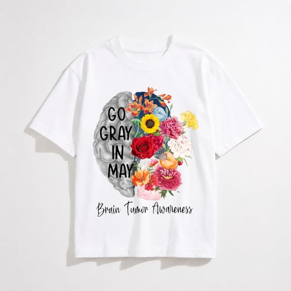 Brain Cancer Tumor Awareness Go Gray In May Flowers T-Shirt