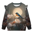 thumbnail image 5 of Xoenoiee Robin Moon Plum Blossom Print Toddler Baby Girls Sweatshirts Long Sleeve Ruffle T Shirt Kids Casual Pullover Top Blouse T-Shirt, Size 1-2 Years, 5 of 7