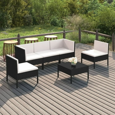 vidaXL 6 Piece Patio Lounge Set with Cushions Poly Rattan Black