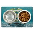 thumbnail image 1 of Fish Pet Mat for Food and Water, Shoal of Fish Forming a Circle Above a Sandy Seabed in Clear Water Caribbean Ocean, Non-Slip Rubber Mat for Dogs and Cats, 18" X 12", by Ambesonne, 1 of 2