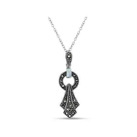 Pear Drop Pendant - Marcasite Sterling Silver Oxidized Mother Of Pearl Drop Pendant, 18