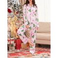 thumbnail image 2 of Womens Pink Christmas Pajama Set Long Sleeve Lapel Button Up Sleepwear, 2 of 8