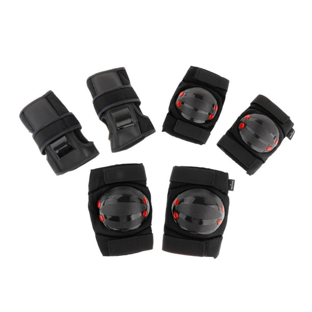 Juego de 6 rodilleras protectoras para patinaje sobre ruedas y ciclismo para niños. Negro S