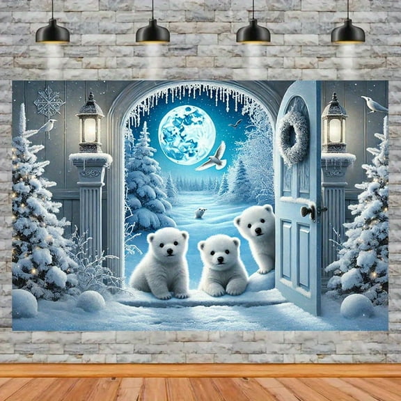 Winter Wonderland Backdrop Moonlit Polar Bears  Baby Shower Photography Background Winter Woodland Animals Adventure Newborn Shower Birthday Party Decorations Banner Supplies Photo Booth Props