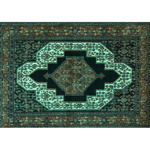 Ahgly Company Indoor Rectangle Persian Turquoise Blue Traditional Area Rugs, 7' x 10'