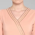 thumbnail image 5 of Janasya Indian V-Neck 3/4 Sleeve Geometric Print Peach Poly Crepe Kurta With Dhoti Pant For Women, 5 of 6