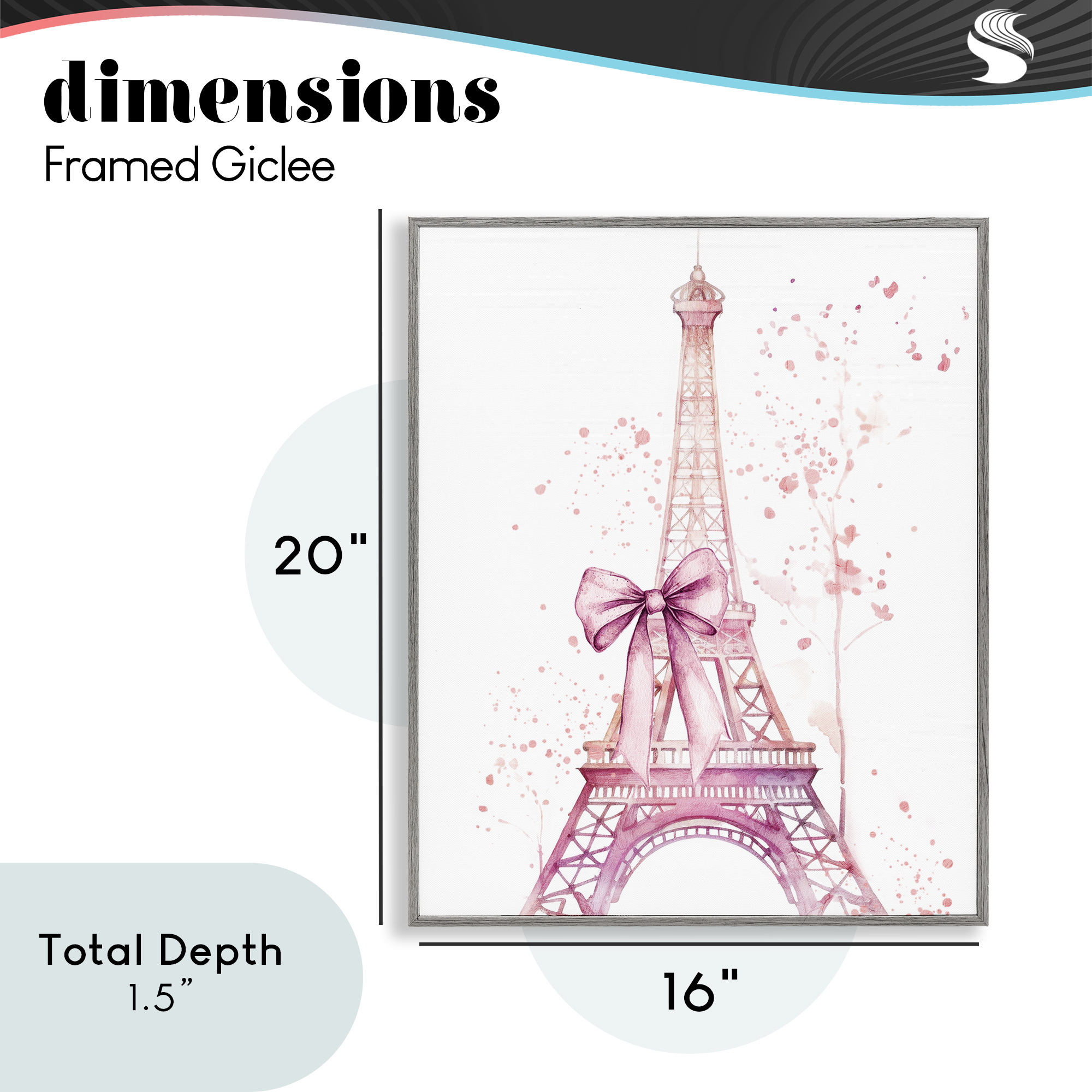 Bow Bedecked Paris Tower Gray Framed Giclee Art, design by Kim Allen