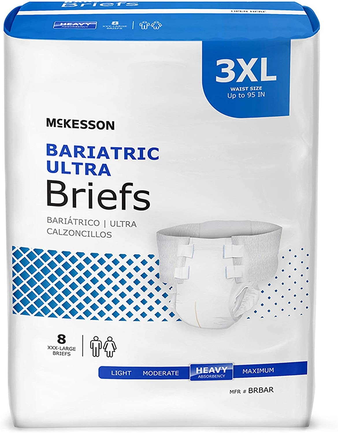 McKesson Ultra Plus Adult Incontinent Brief Bariatric Tab Closure 3X-Large Disposable Heavy Absorbency, Pack of 8