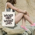 thumbnail image 5 of Halloween Tote Bag Canvas Women Wicked vibes and wicked lives. Shirt Fall Pumpkin Canvas Bag Latte Coffee Graphic Tees Fall Top 1Pc, 5 of 5