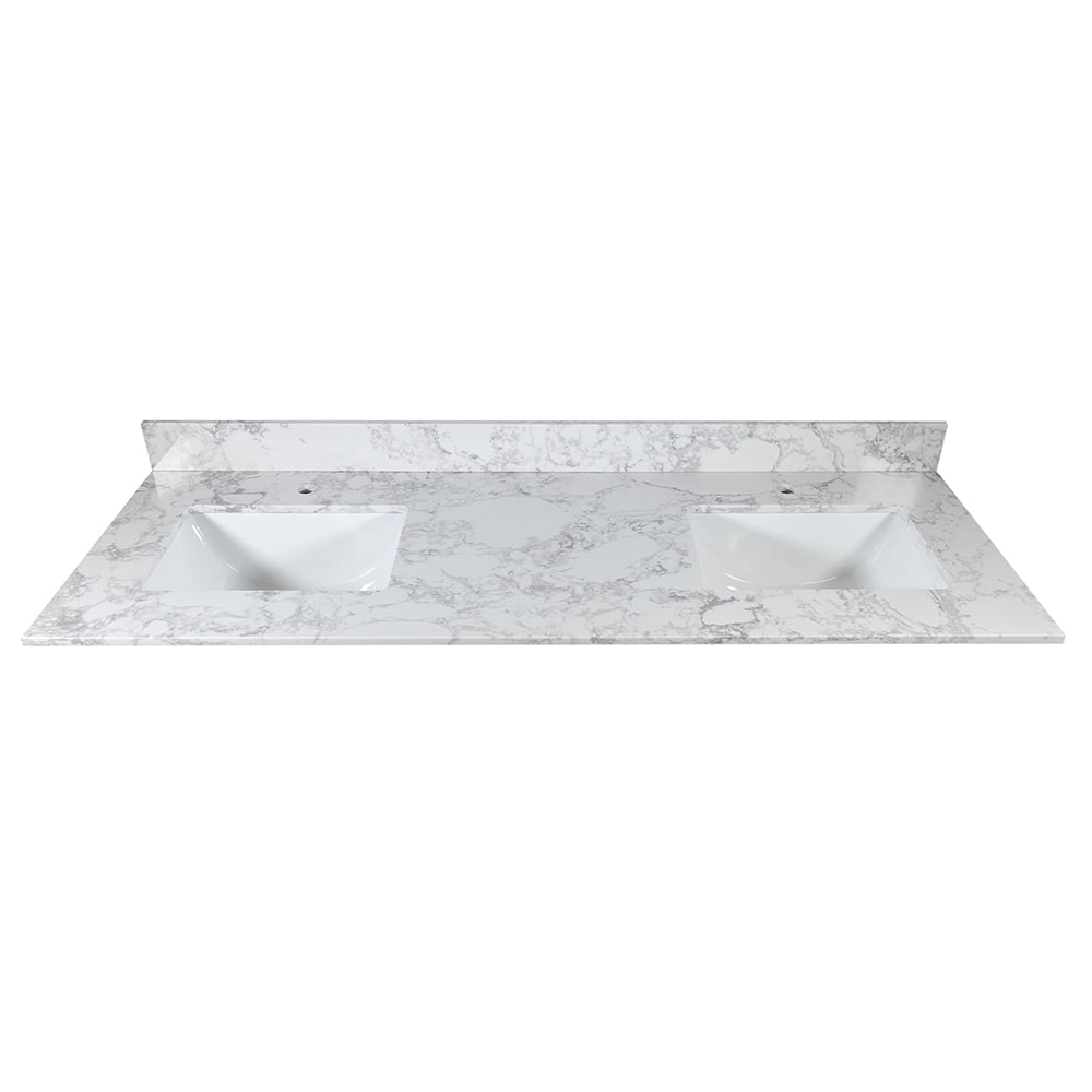 Lowestbest 61"x22" Marble Vanity Top with Under Mount Rectangle Bowl, Double Faucet Hole, White Lowestbest 61"x22" Marble Vanity Top with Under Mount Rectangle Bowl, Double Faucet Hole, White