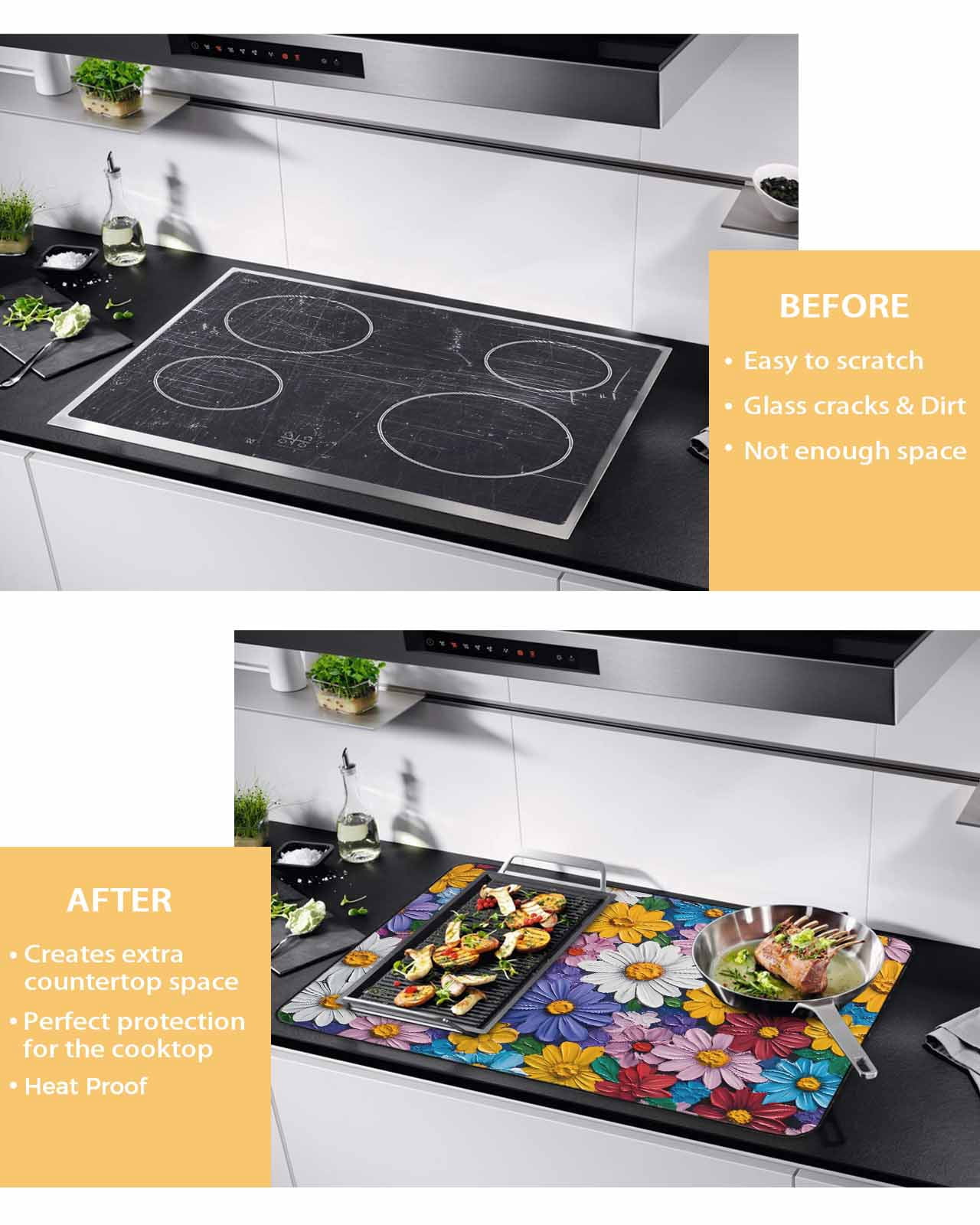 nqOlkjepod Large Induction Cooktop Protector Mat 36"x21", Colorful Spring Floral Stove Top Covers for Electric Stove, Modern Oil Painting Flowers Stove Burner Cover Mats, Glass Top Stove Cover