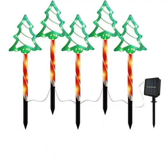 5 Pcs/Set Solar Christmas Tree Floor Lamp Outdoor Decoration, Multi Modes Waterproof LED Candy Lights Holiday Decor For Walkway Yard Lawn Porch