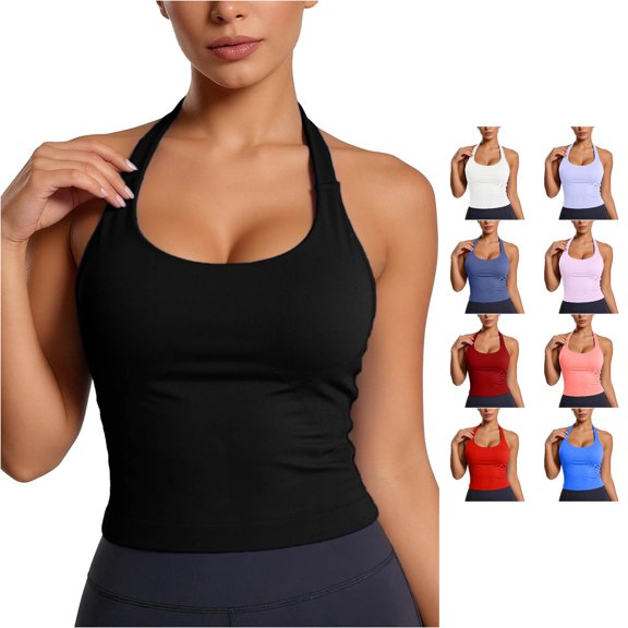 ChoXxx Women's Workout Yoga Tank with Built In Bra Racerback Athletic Camisole Fitness Running Black L
