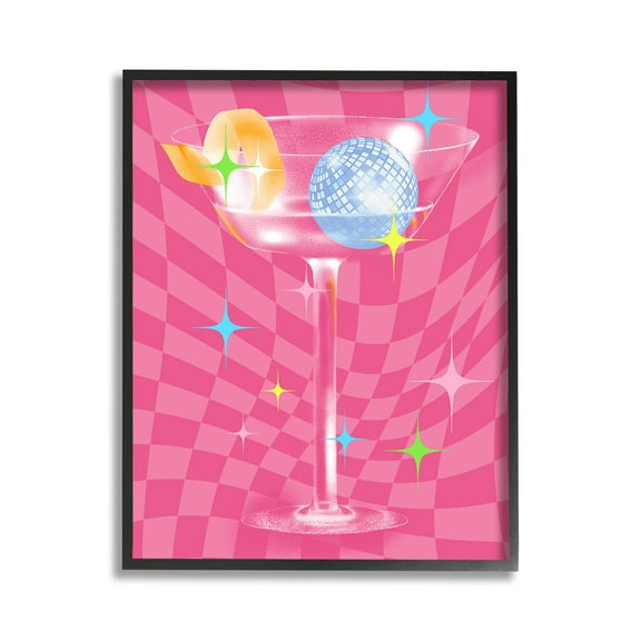 Stupell Industries Groovy Cocktail Pattern Food & Beverage Painting Black Framed Art Print Wall Art, 11 x 14