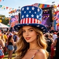 thumbnail image 6 of BiFandian 4th of July American Flag Tall Top Hat, Patriotic Red White Blue Star Stripe Party Hats, Wide Brim Star Printed Tall Cylinder Hat for Independence Day Memorial Day Decor, 6 of 7