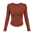 thumbnail image 4 of BLVB Womens Long Sleeve Basic Shirt Crew Neck Ruched Fitted Fall Tops Soft Stretch Undershirts Base Layer Clothing(Orange,Small), 4 of 9
